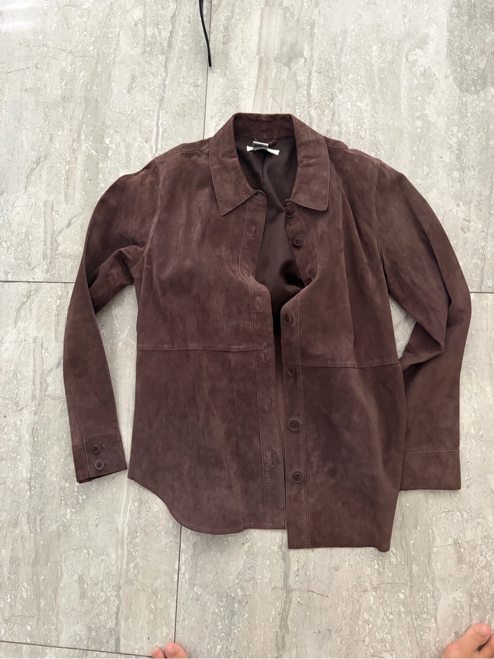 Women's Suede Button-Up Jacket in Dark Brown